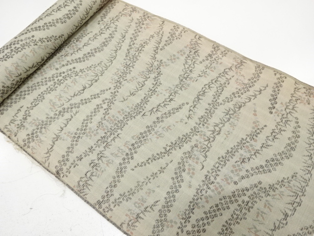 JAPANESE KIMONO / ANTIQUE BOLT FOR KIMONO / WOVEN BAMBOO GRASS & UME